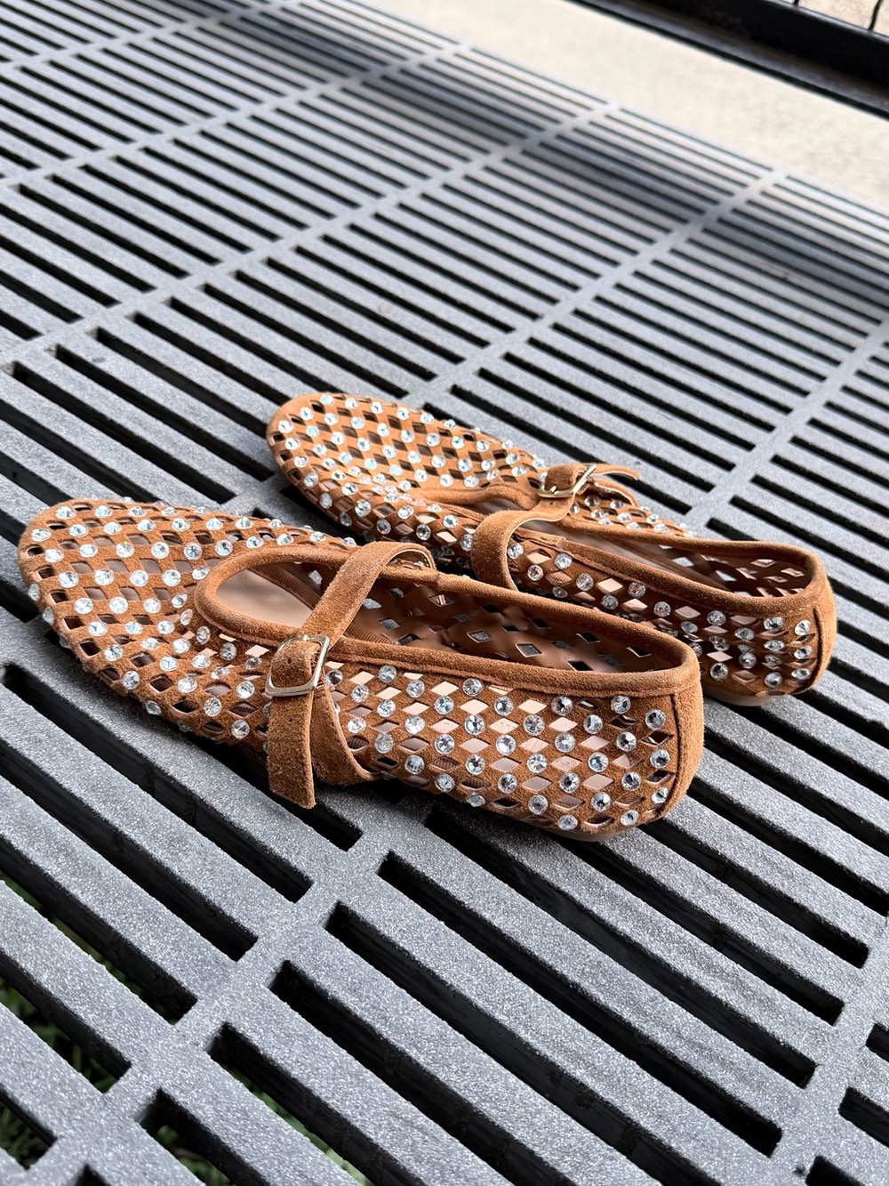 Steve Madden Brown Suede Rhinestone Studded Dreaming Mary Jane Flats - Picture 3 of 7